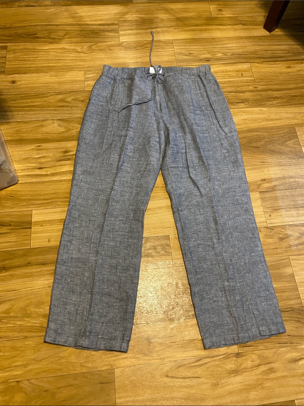 JM Collection size 14P Gray Linen-Blend Drawstring Pants